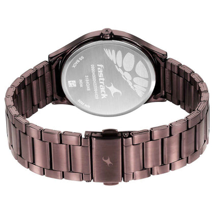 Fastrack Style Up Quartz Analog Brown Dial Stainless Steel Strap Watch for Guys