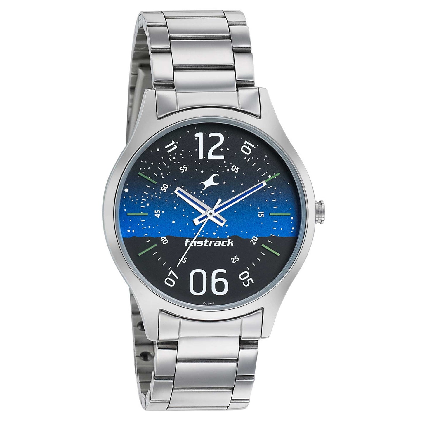 Fastrack Space Rover Quartz Analog Blue Dial Stainless Steel Strap Watch for Guys