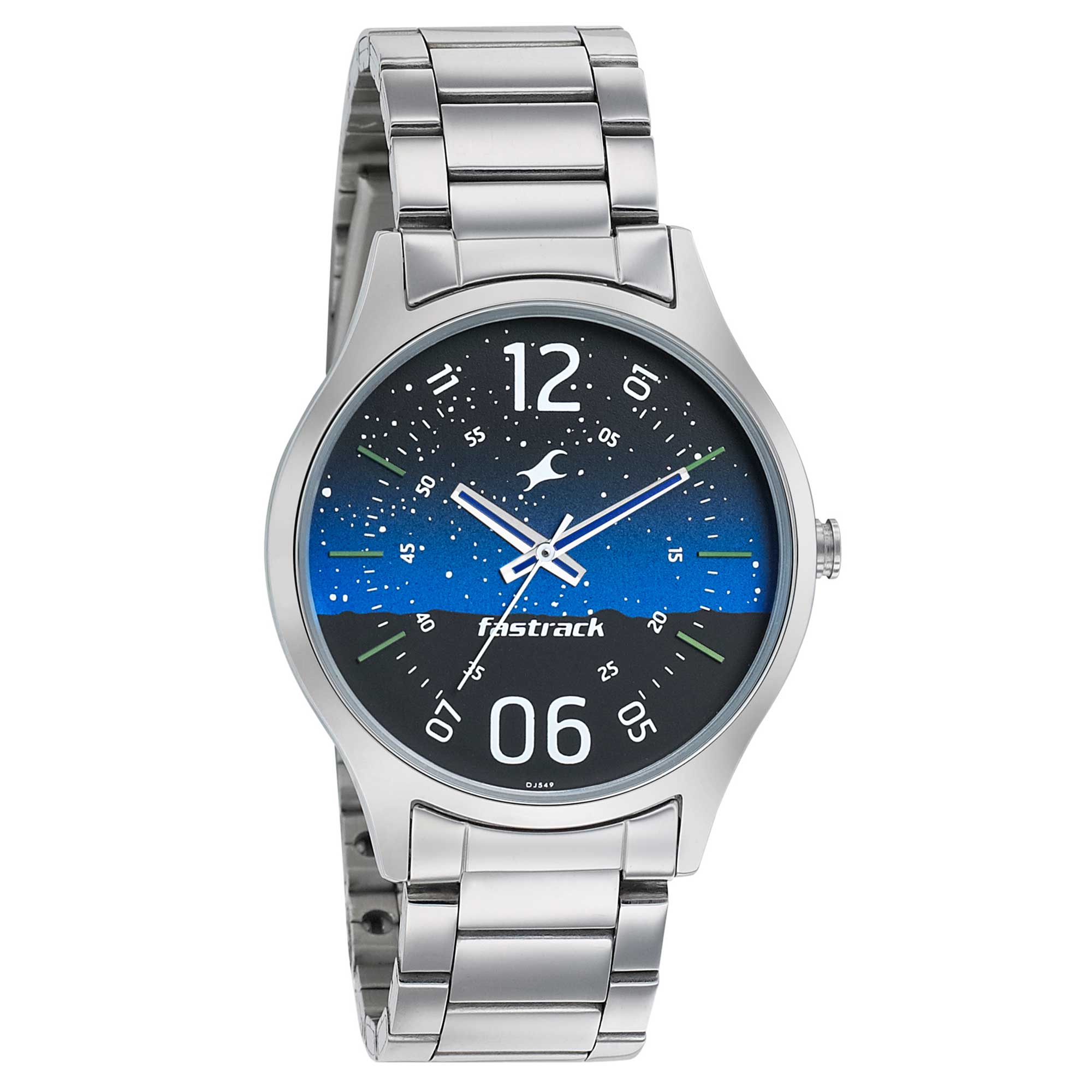 Fastrack Space Rover Quartz Analog Blue Dial Stainless Steel Strap Watch for Guys