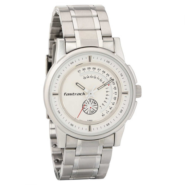 Fastrack Go Skate Quartz Analog with Day and Date White Dial Stainless Steel Strap Watch for Guys