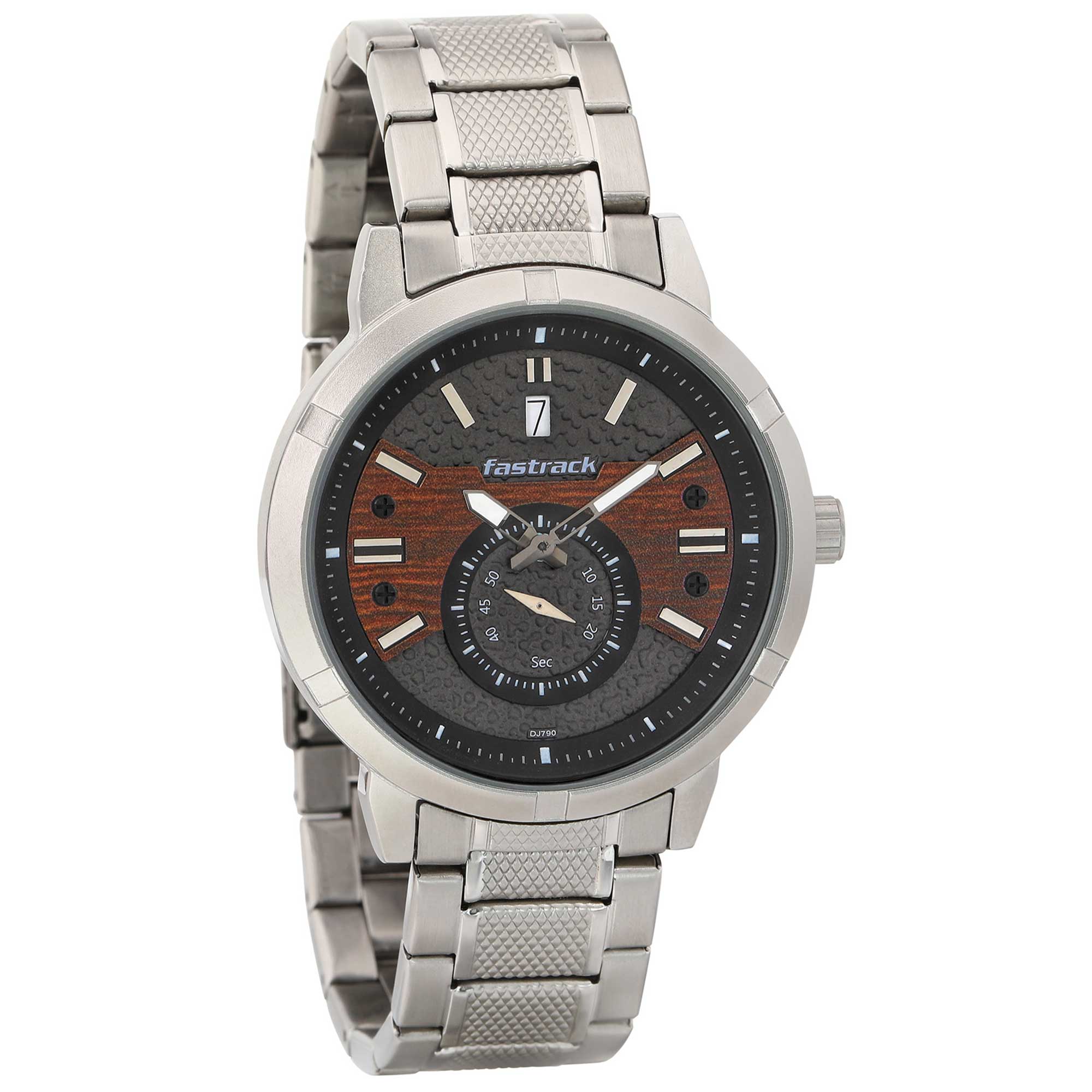 Fastrack Go Skate Quartz Analog with Day and Date Grey Dial Stainless Steel Strap Watch for Guys