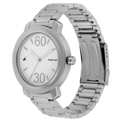 Fastrack Quartz Analog Silver Dial Stainless Steel Strap Watch for Guys