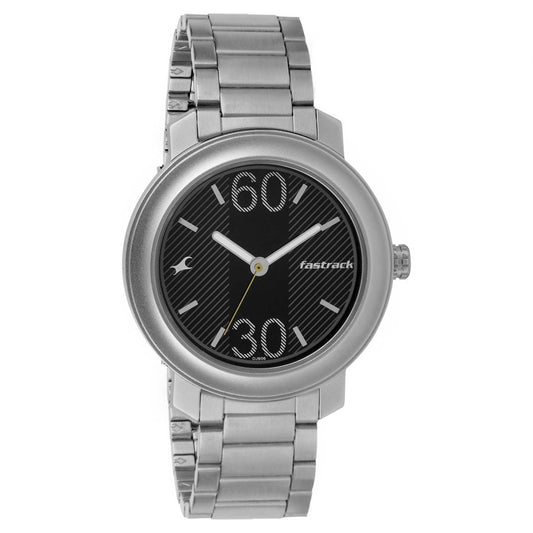 Fastrack Quartz Analog Black Dial Stainless Steel Strap Watch for Guys