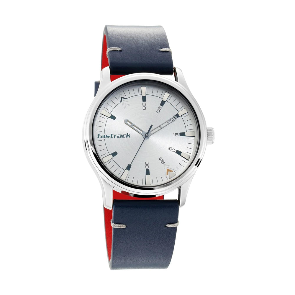 Fastrack I Love Me Quartz Analog Silver Dial Leather Strap Watch for Guys