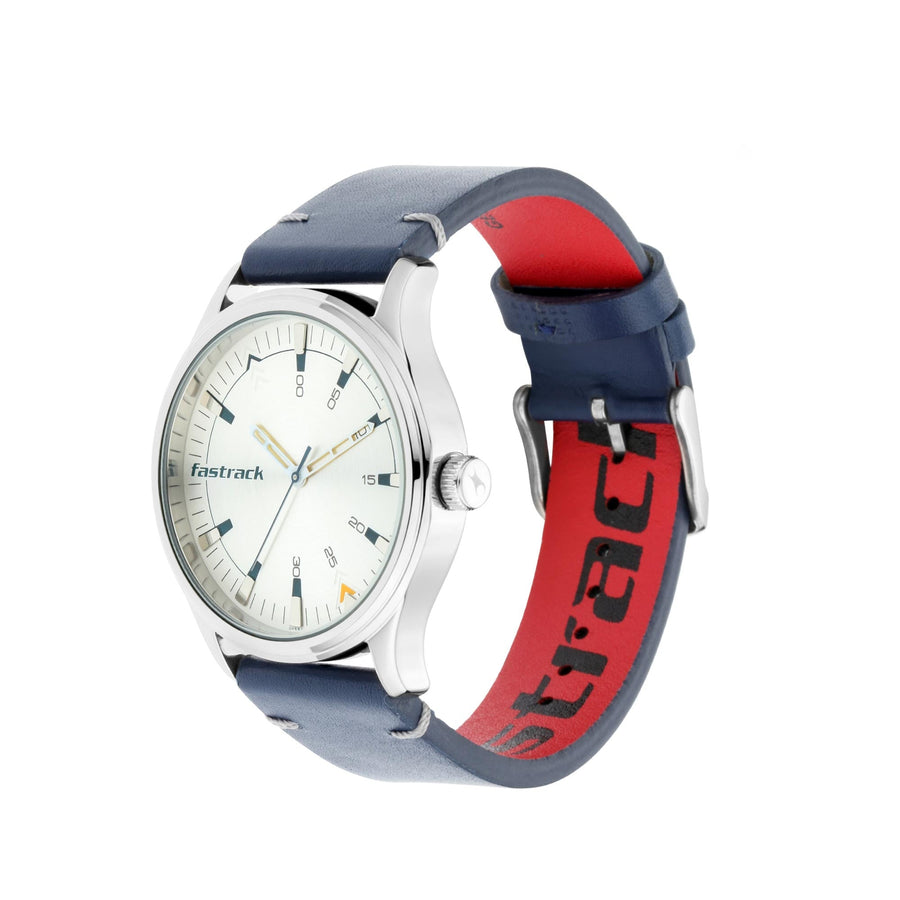 Fastrack I Love Me Quartz Analog Silver Dial Leather Strap Watch for Guys