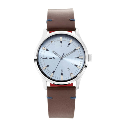 Fastrack I Love Me Quartz Analog Blue Dial Leather Strap Watch for Guys