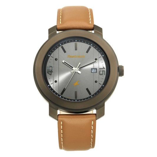 Grey Dial Leather Strap Watch