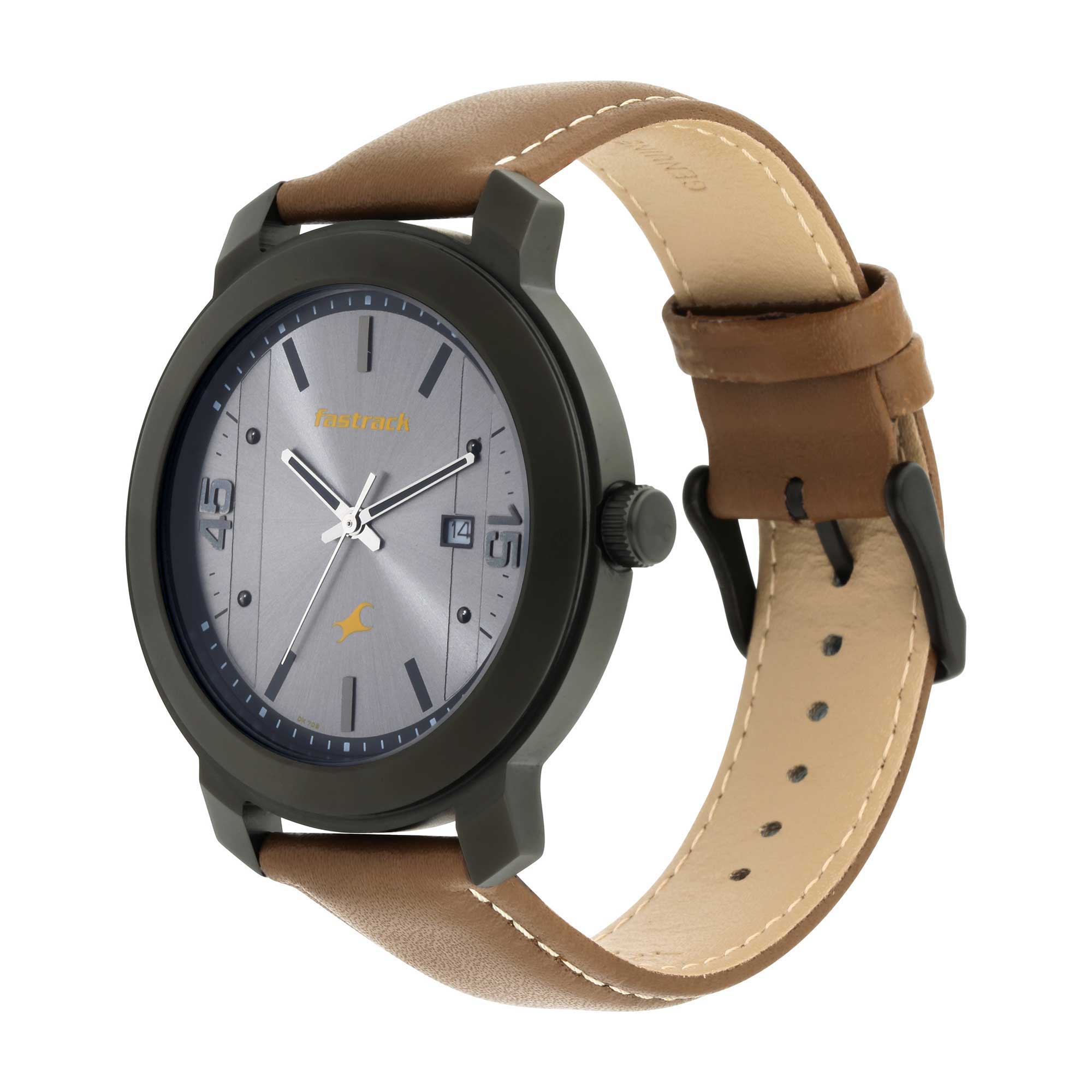 Grey Dial Leather Strap Watch