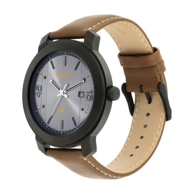 Grey Dial Leather Strap Watch