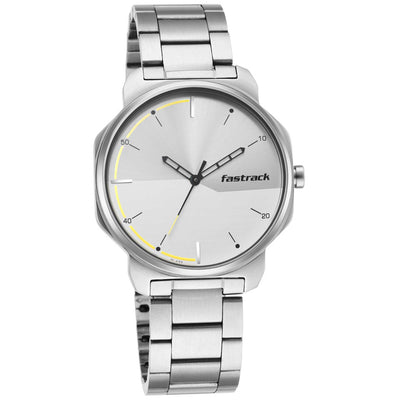 Fastrack Stunners Quartz Analog Silver Dial Metal Strap Watch for Guys