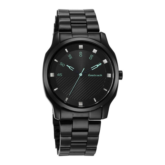 Fastrack Stunners Quartz Analog Black Dial Stainless Steel Strap Watch for Guys