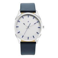 After Dark White Dial Leather Strap Watch for Guys
