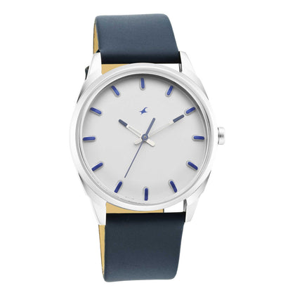 After Dark White Dial Leather Strap Watch for Guys
