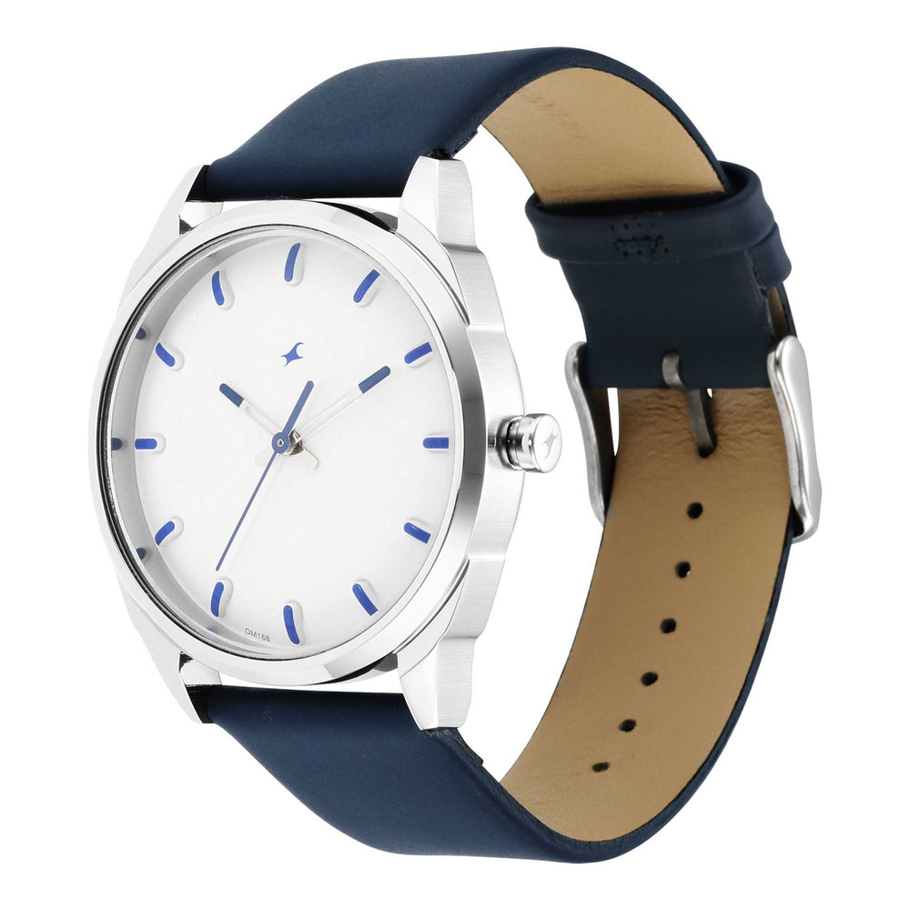 After Dark White Dial Leather Strap Watch for Guys