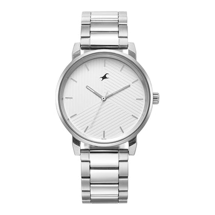 Fastrack Stunners Silver Dial Metal Strap Watch for Guys