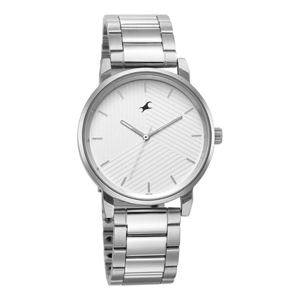 Fastrack Stunners Silver Dial Metal Strap Watch for Guys