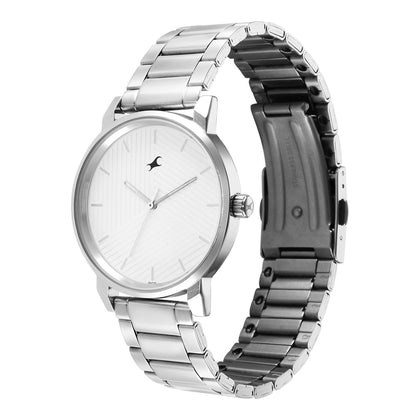 Fastrack Stunners Silver Dial Metal Strap Watch for Guys
