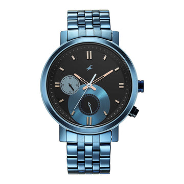 Fastrack Tick Tock Quartz Analog Black Dial Metal Strap Watch for Guys