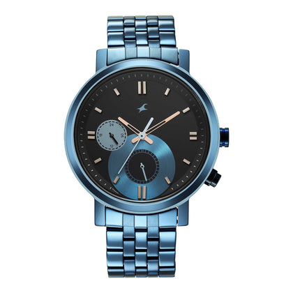 Fastrack Tick Tock Quartz Analog Black Dial Metal Strap Watch for Guys