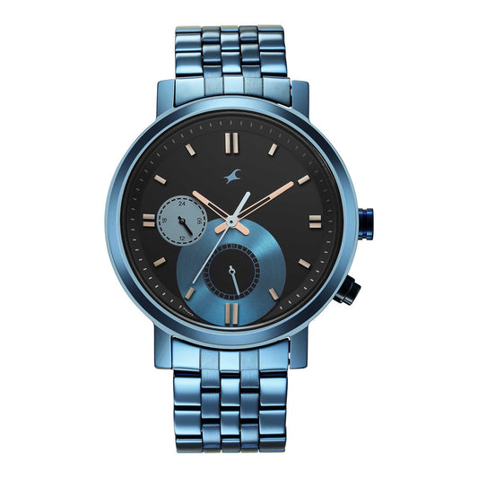 Fastrack Tick Tock Quartz Analog Black Dial Metal Strap Watch for Guys
