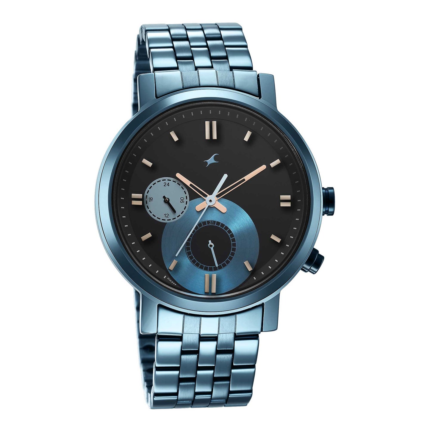 Fastrack Tick Tock Quartz Analog Black Dial Metal Strap Watch for Guys