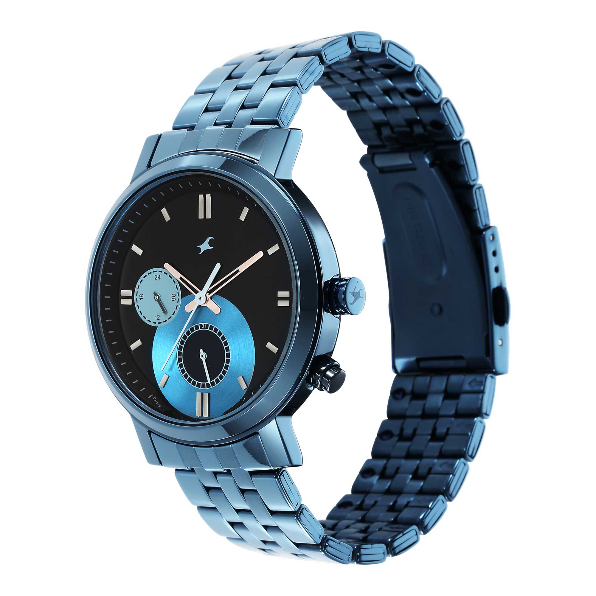 Fastrack Tick Tock Quartz Analog Black Dial Metal Strap Watch for Guys