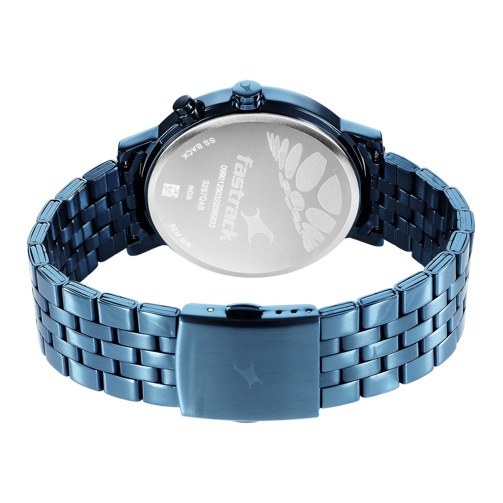 Fastrack Tick Tock Quartz Analog Black Dial Metal Strap Watch for Guys