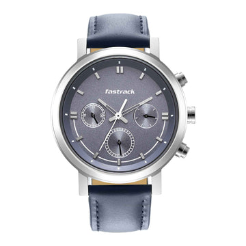 Fastrack Tick Tock Quartz Analog Blue Dial Leather Strap Watch for Guys