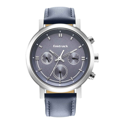 Fastrack Tick Tock Quartz Analog Blue Dial Leather Strap Watch for Guys