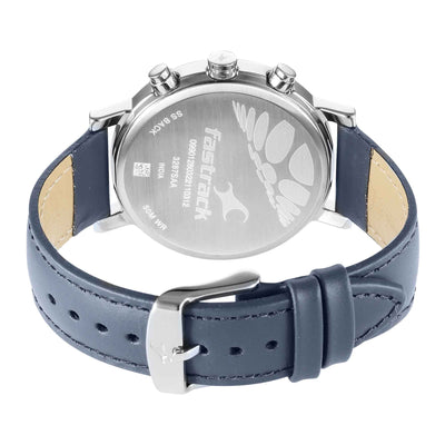 Fastrack Tick Tock Quartz Analog Blue Dial Leather Strap Watch for Guys