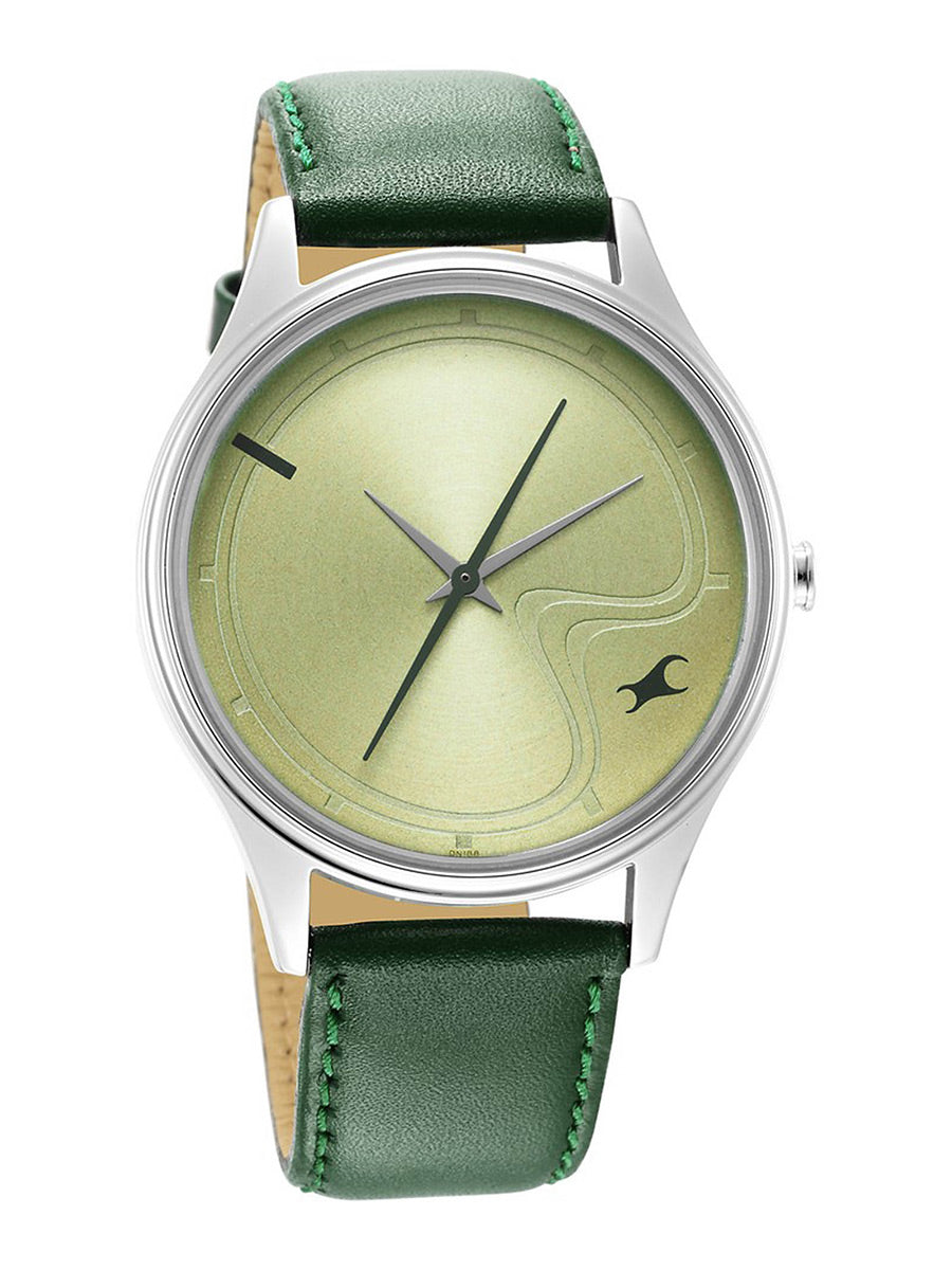 Fastrack Stunners Green Dial Leather Strap Watch for Guys 3290SL02