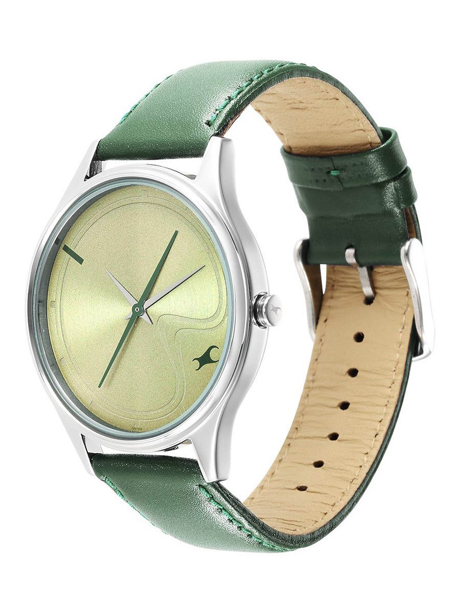 Fastrack Stunners Green Dial Leather Strap Watch for Guys 3290SL02