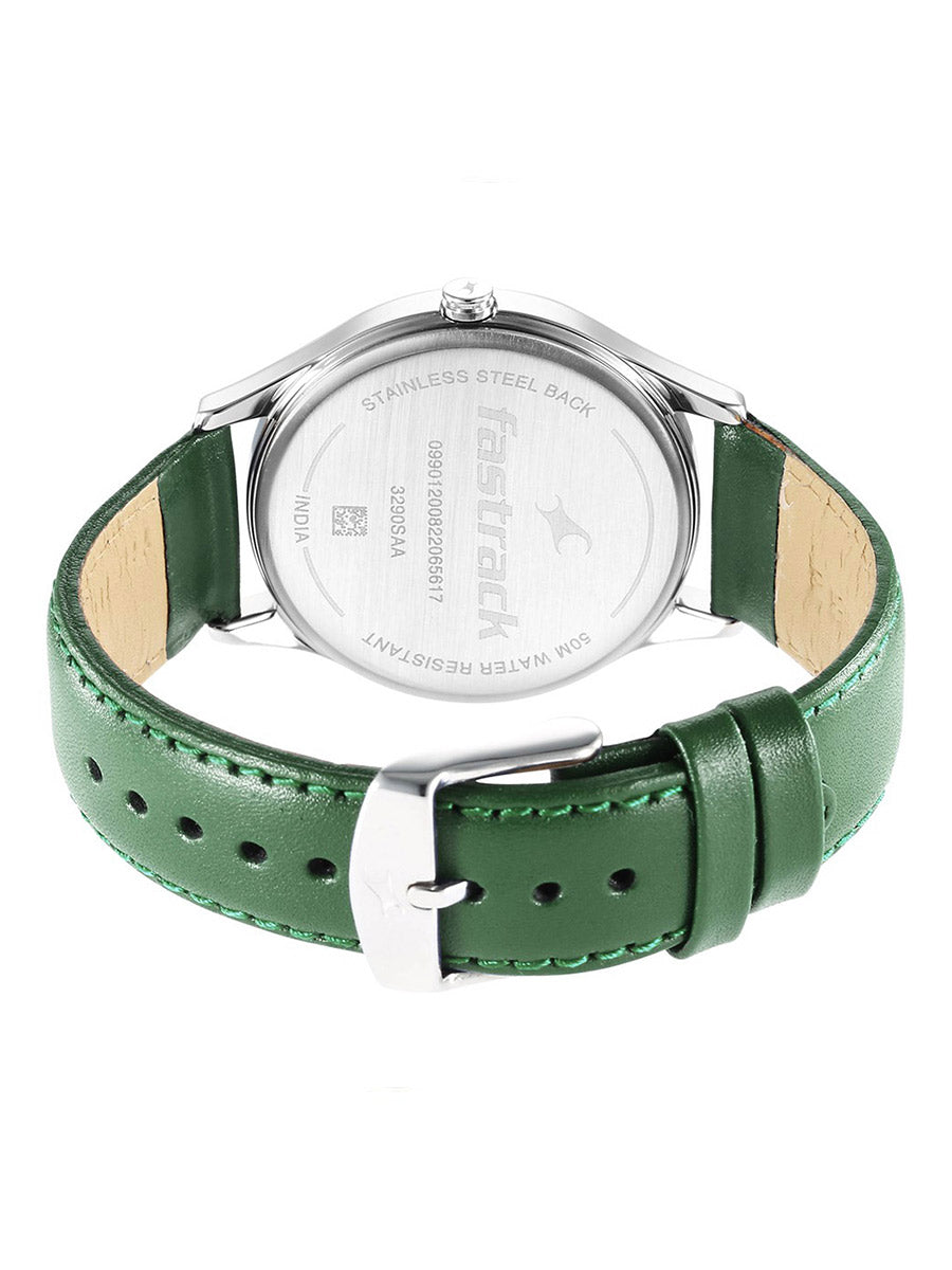Fastrack Stunners Green Dial Leather Strap Watch for Guys 3290SL02
