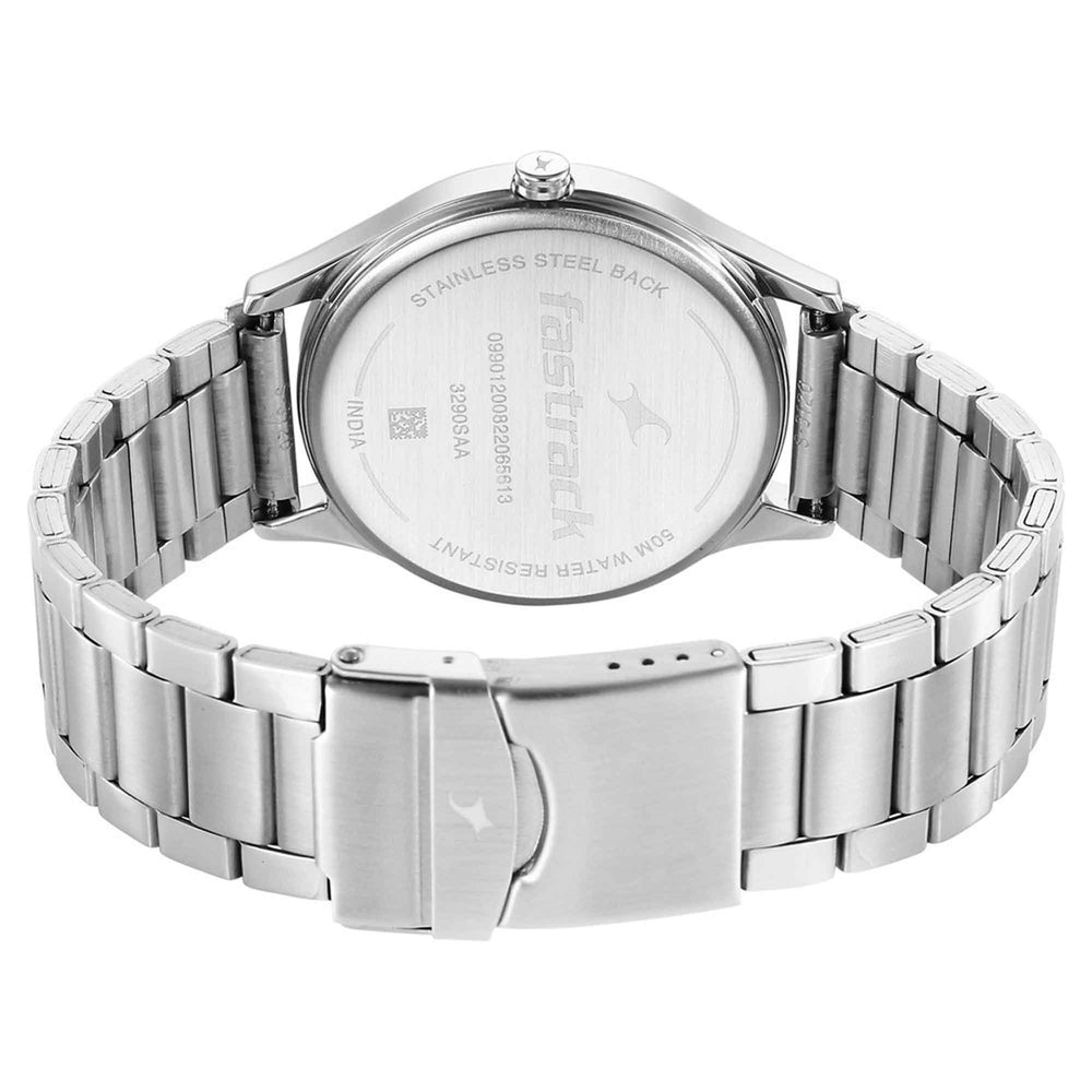 Fastrack Stunners Quartz Analog Silver Dial Metal Strap Watch for Guys