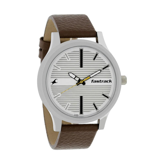 Fastrack Fundamentals Quartz Analog White Dial Leather Strap Watch for Guys