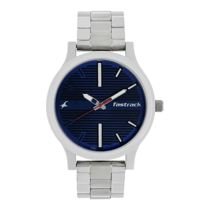 Fastrack Fundamentals Quartz Analog Blue Dial Stainless Steel Strap Watch for Guys