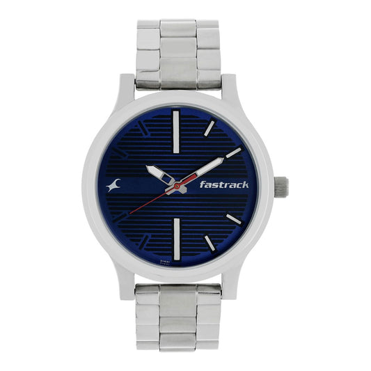 Fastrack Fundamentals Quartz Analog Blue Dial Stainless Steel Strap Watch for Guys