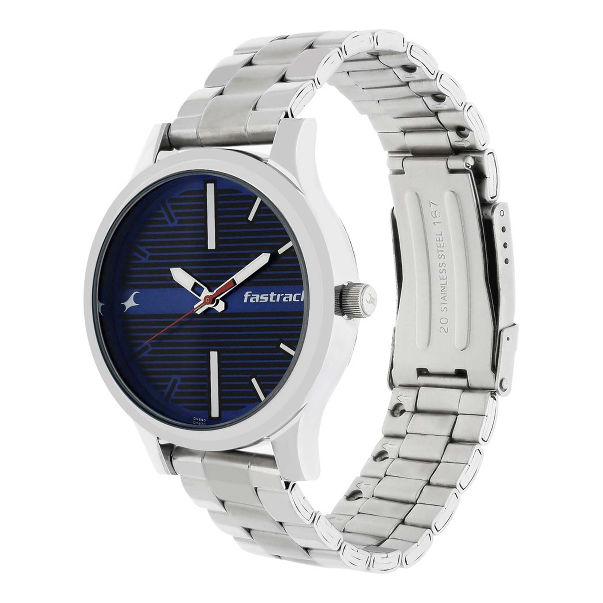 Fastrack Fundamentals Quartz Analog Blue Dial Stainless Steel Strap Watch for Guys