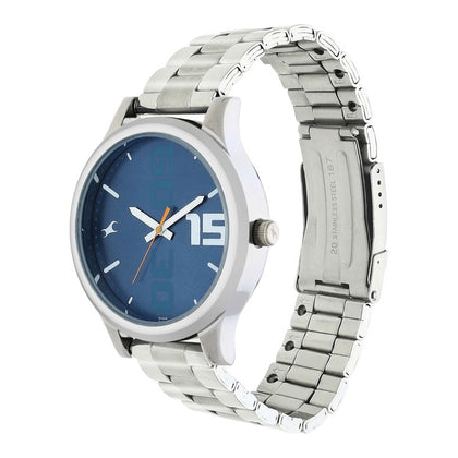 Fastrack Bold Quartz Analog Blue Dial Stainless Steel Strap Watch for Guys