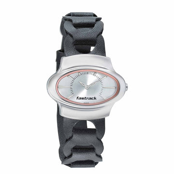Fastrack Hitlist Quartz Analog Silver Dial Leather Strap Watch for Girls