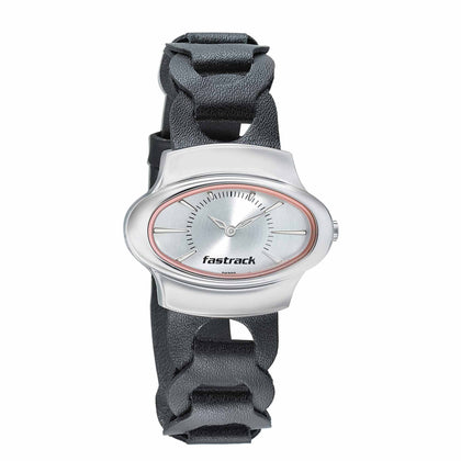 Fastrack Hitlist Quartz Analog Silver Dial Leather Strap Watch for Girls