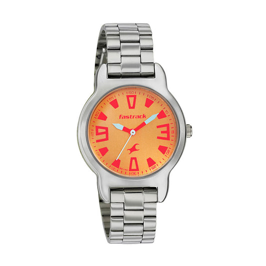 Fastrack Quartz Analog Yellow Dial Stainless Steel Strap Watch for Girls