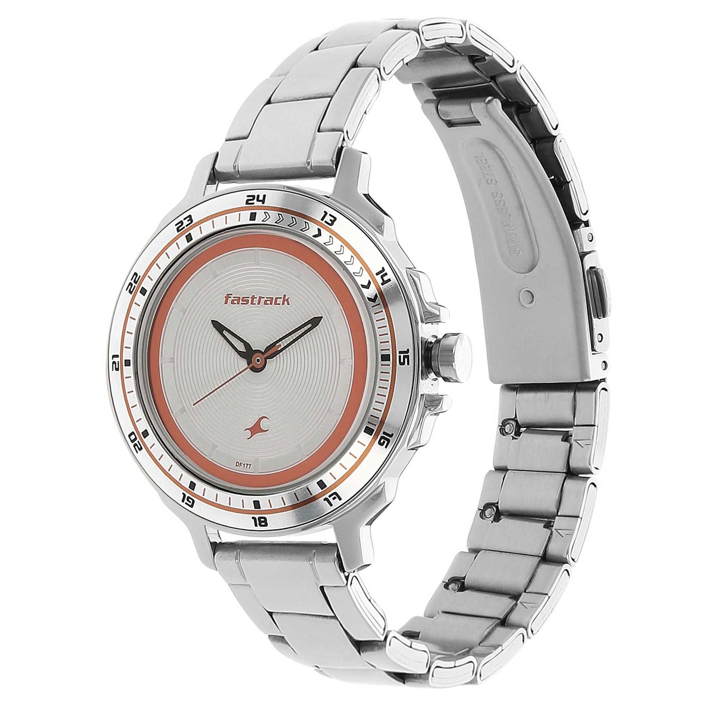 Fastrack Quartz Analog Silver Dial Stainless Steel Strap Watch for Girls