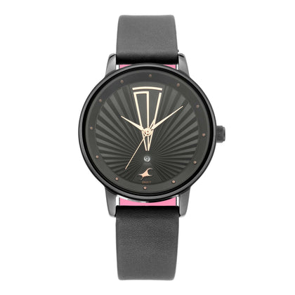 Fastrack Fastrack Ruffles Quartz Analog with Date Black Dial Leather Strap Watch for Girls