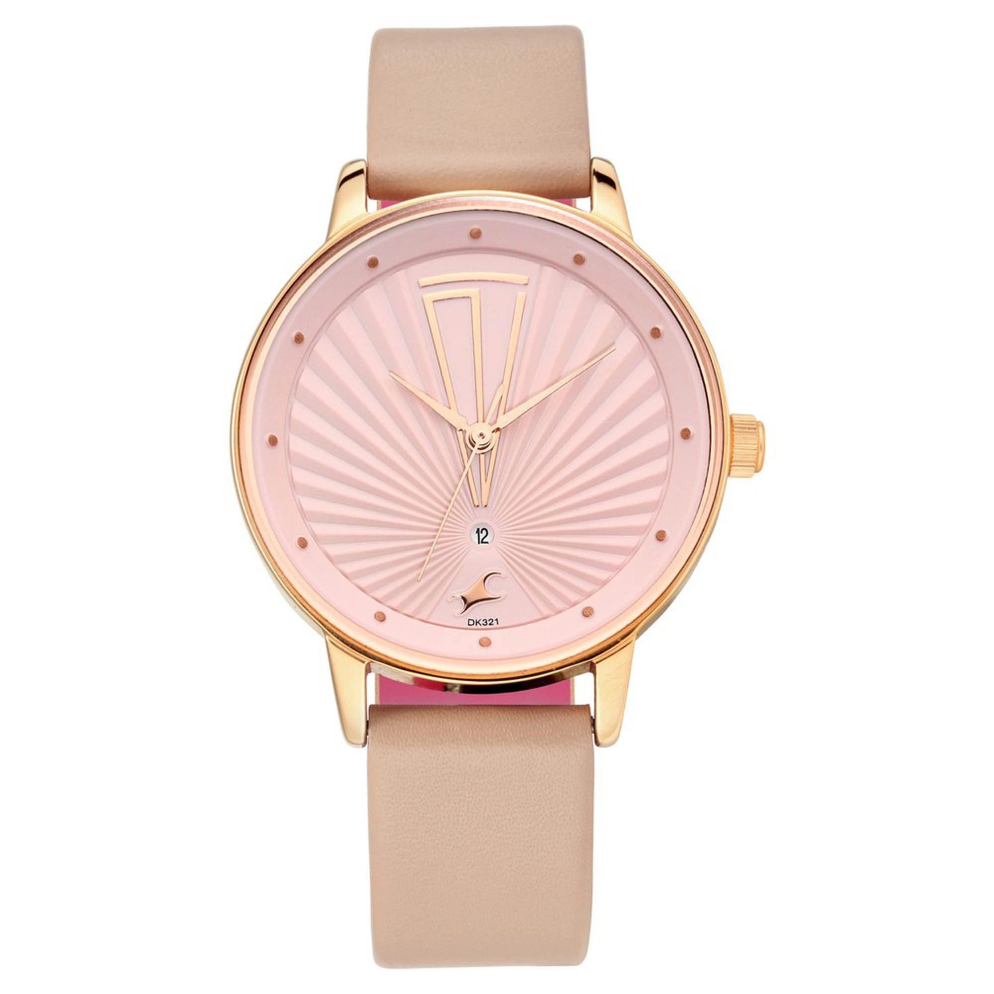 Fastrack Fastrack Ruffles Quartz Analog with Date Pink Dial Leather Strap Watch for Girls