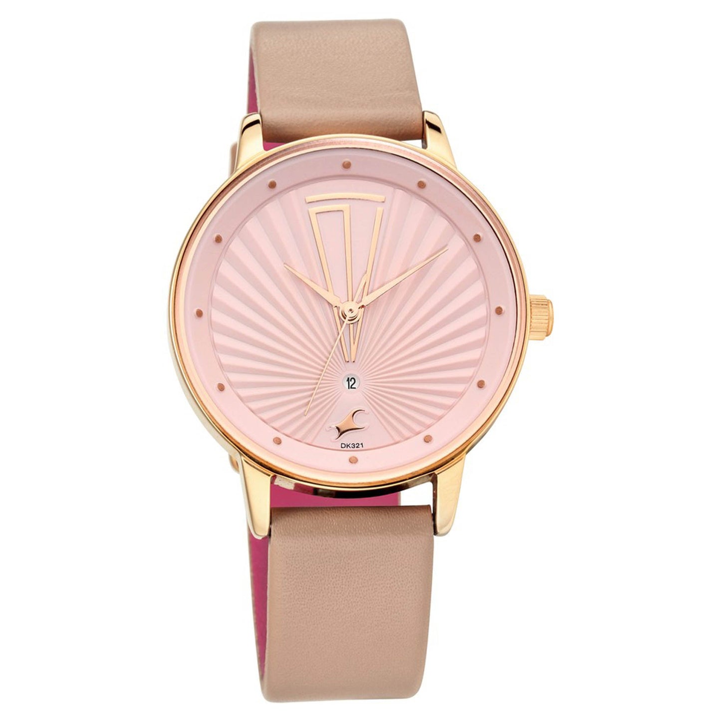 Fastrack Fastrack Ruffles Quartz Analog with Date Pink Dial Leather Strap Watch for Girls