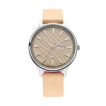 Fastrack Fastrack Ruffles Quartz Analog with Day and Date Beige Dial Leather Strap Watch for Girls