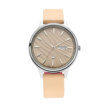 Fastrack Fastrack Ruffles Quartz Analog with Day and Date Beige Dial Leather Strap Watch for Girls