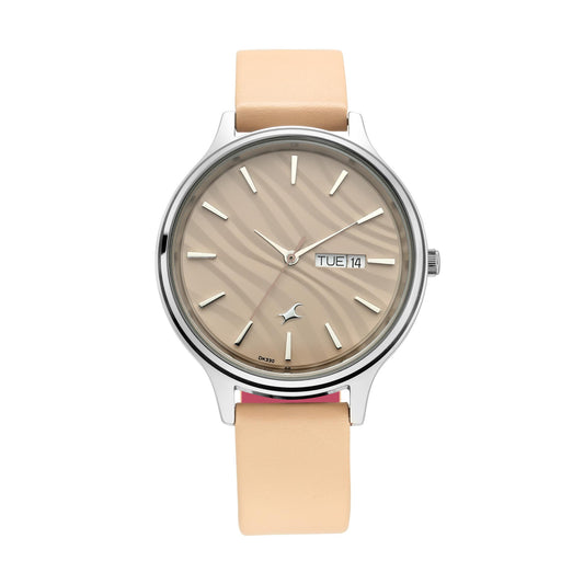 Fastrack Fastrack Ruffles Quartz Analog with Day and Date Beige Dial Leather Strap Watch for Girls