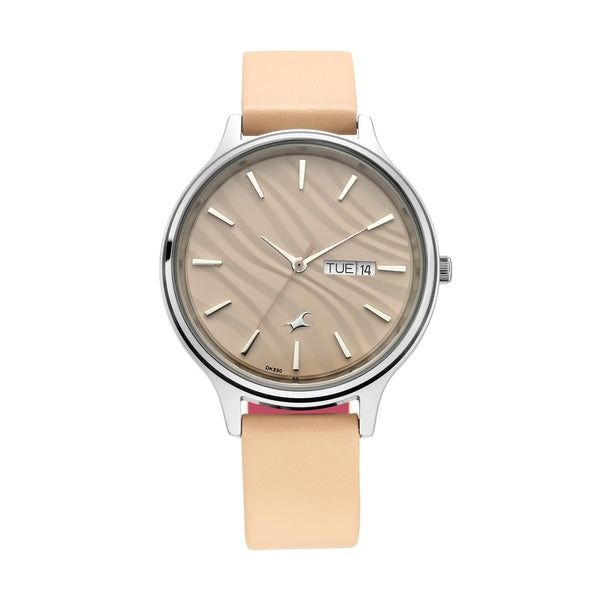 Fastrack Fastrack Ruffles Quartz Analog with Day and Date Beige Dial Leather Strap Watch for Girls